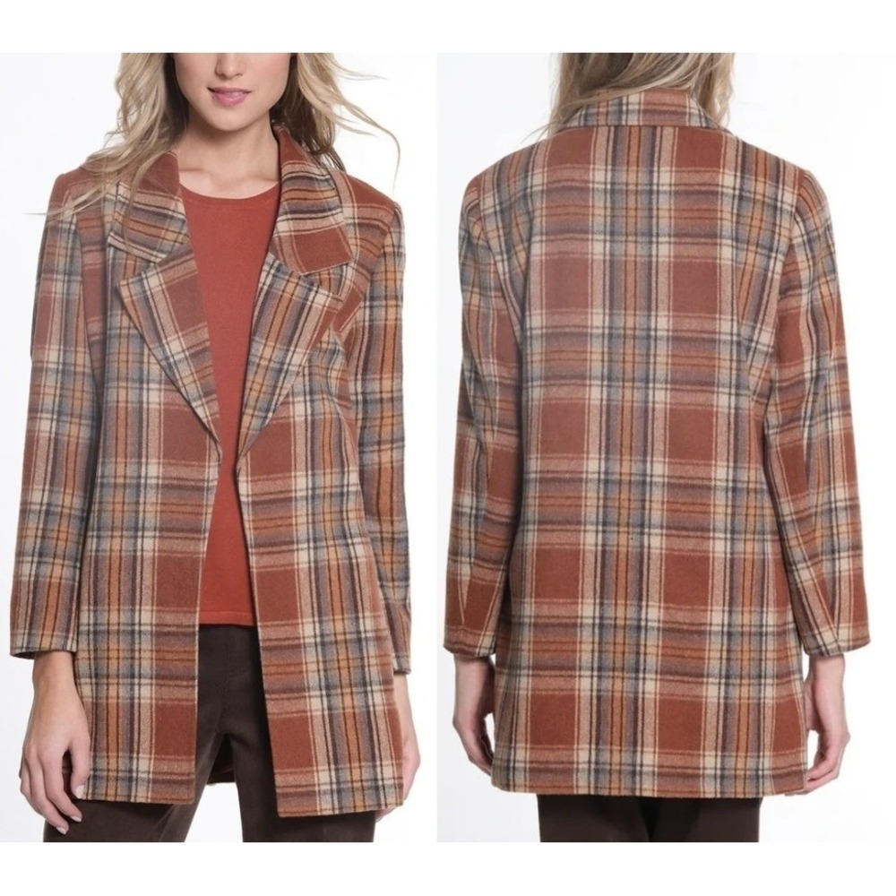 NEW WITH TAGS Multiples Autumn Hues Long Sleeve Plaid Jacket/Coat, Size Small